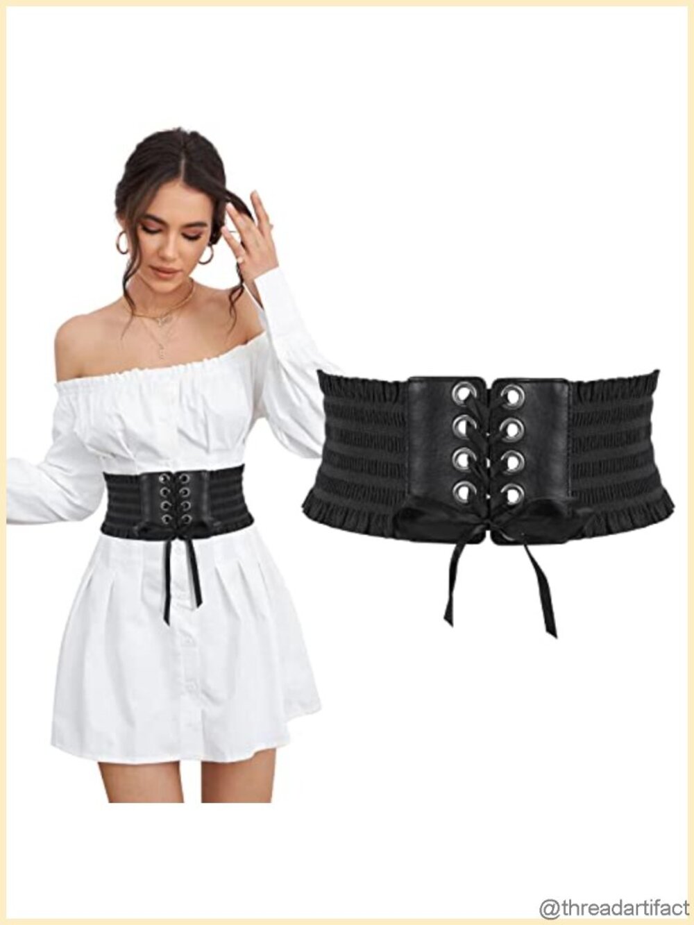 Women's Wide Elastic Lace-Up Waist Belt Polyester PU Leather Corset